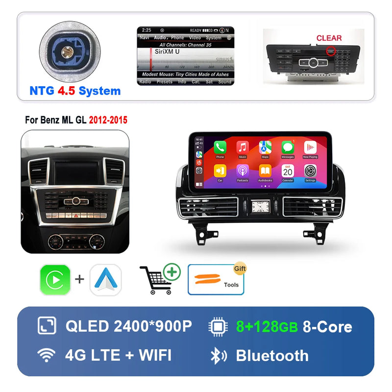 Autoradio Android 16 Mercedes ML GL GLE GLS W166 X166 2012-2019 Écran 12,3 pouces CarPlay NTG