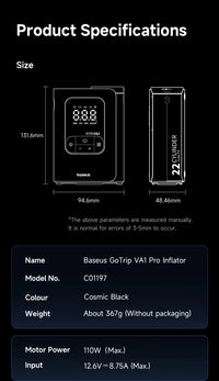Gonfleur de Pneu Baseus GoTrip VA1 Pro et Max 7500 mAh