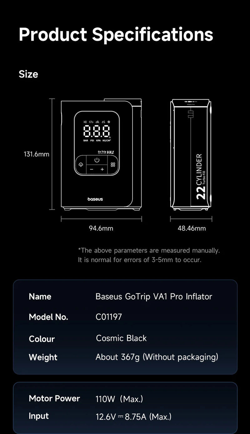 Gonfleur de Pneu Baseus GoTrip VA1 Pro et Max 7500 mAh