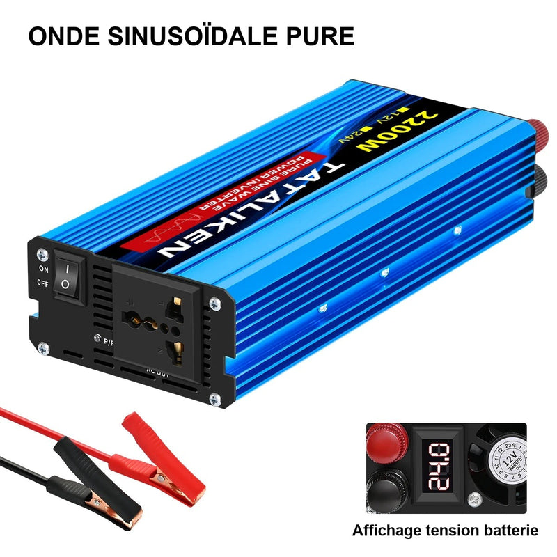 Convertisseur 12V 220V Voiture Pur Sinus 1000 à 6000 W Onduleur 12 V 24 V