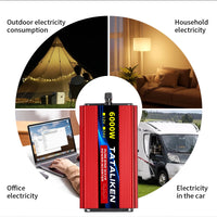 Convertisseur 12V 220V Voiture Pur Sinus 1000 à 6000 W Onduleur 12 V 24 V