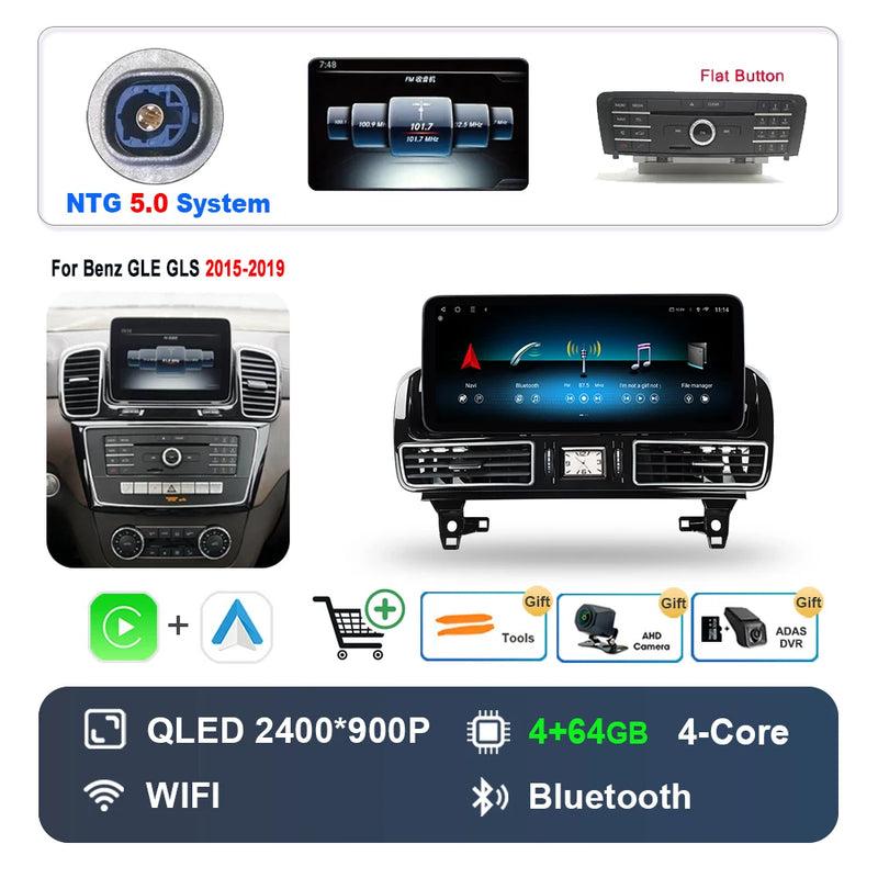 Autoradio Android 16 Mercedes ML GL GLE GLS W166 X166 2012-2019 Écran 12,3 pouces CarPlay NTG