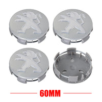 Cache-Moyeux Peugeot 60 mm, Lot de 4, Six Modèles Noir, Argent ou Gris, 106 à 508, 2008, 3008, 5008