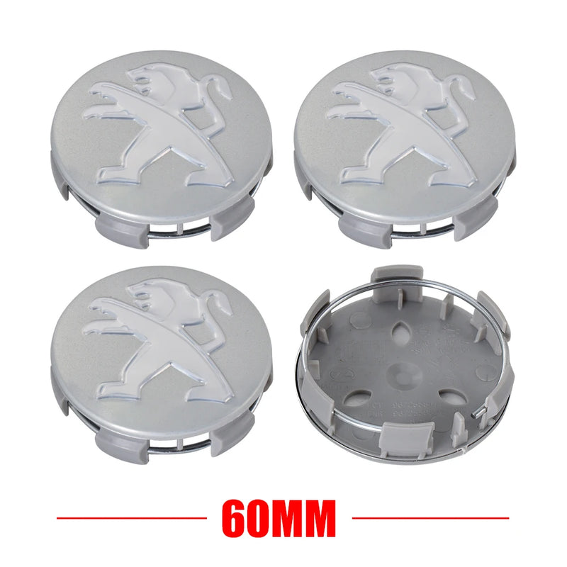 Cache-Moyeux Peugeot 60 mm, Lot de 4, Six Modèles Noir, Argent ou Gris, 106 à 508, 2008, 3008, 5008
