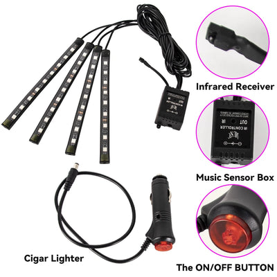 Éclairage d'Ambiance LED RGB 72 Diodes Bluetooth Voiture