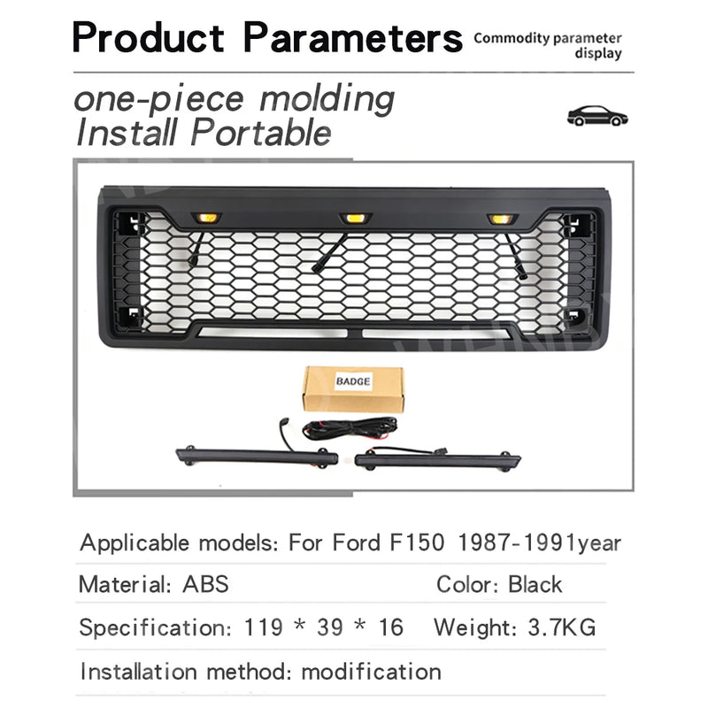 Calandre LED Ford F-150 1987-1991 Noir Mat Feux Ambre