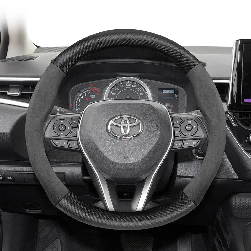 Couvre Volant Toyota Yaris, Corolla, C-HR, RAV4, Hilux, Aygo en Daim et Carbone, Tailles S, M et L