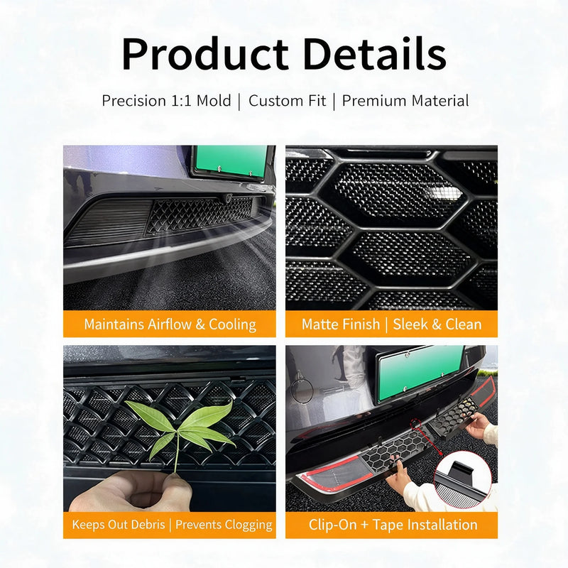 Filet de Grille Inférieure Avant Tesla Model Y Highland 2024 Anti-Insectes Noir Mat, Monobloc ou en Deux Parties