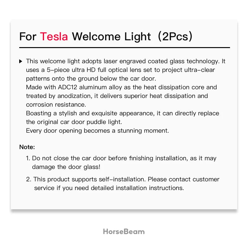 Projecteur Porte Tesla Model 3 2023-2027, Model Y 2025-2027, Lumière de Bienvenue 4K, 2 ou 4 Pièces