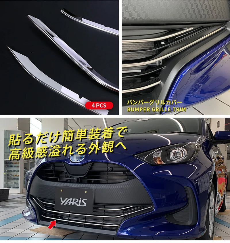 Baguettes de Calandre de Pare-Chocs Avant Toyota Yaris 2020 Acier Inoxydable Chromé, Lot de 4