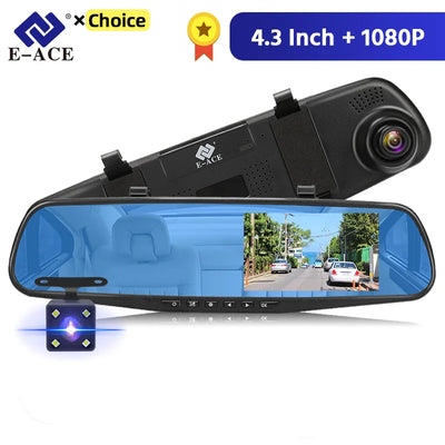 Dashcam Miroir 4,3 Pouces Double Objectif 1080P