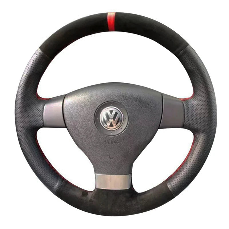 Custom-fit non-slip woven suede car steering wheel cover, for Volkswagen Golf 5 Mk5 VW Passat B6 Jetta 5 Mk5 Tiguan 2007 – 2011
