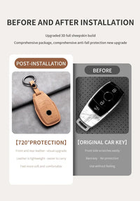 Étui de Protection Clé Mercedes Classe A B C E CLA GLC GLK W204 W205 W212 Cuir Velours