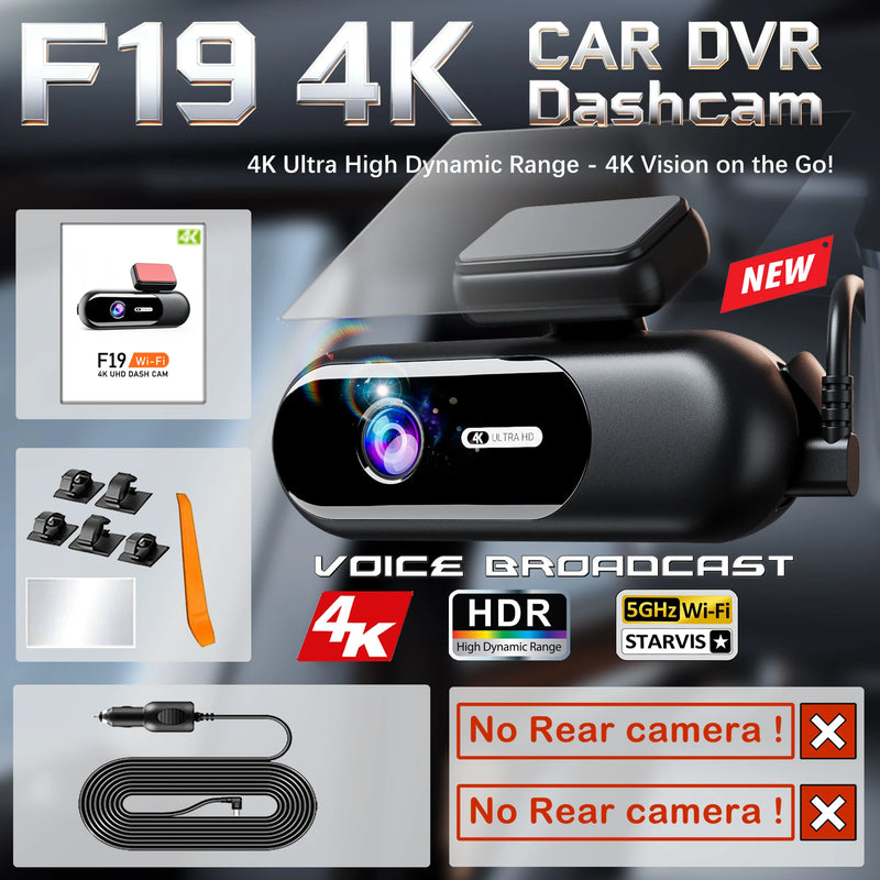 4K Front and Rear Wi-Fi Dashcam with Parking Mode