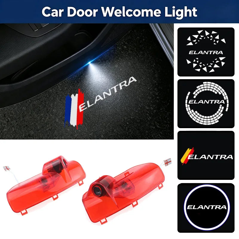 Projecteur Porte Hyundai Elantra 2008-2015, Lumière de Bienvenue LED, Lot de 2, 7 Motifs