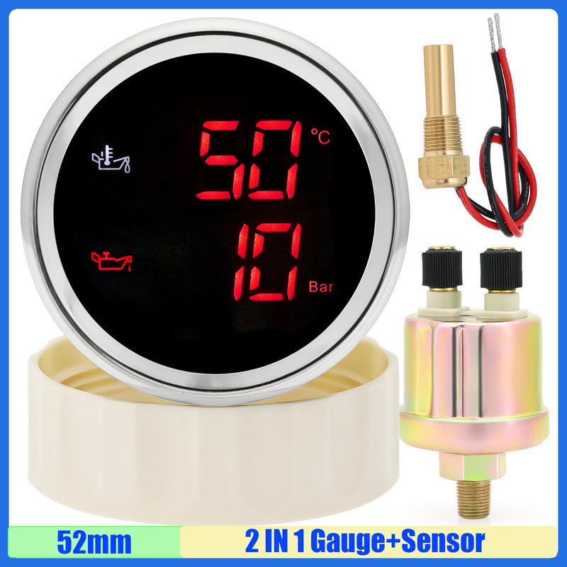 Jauge 52 mm Température et Pression d'Huile LED 2 en 1