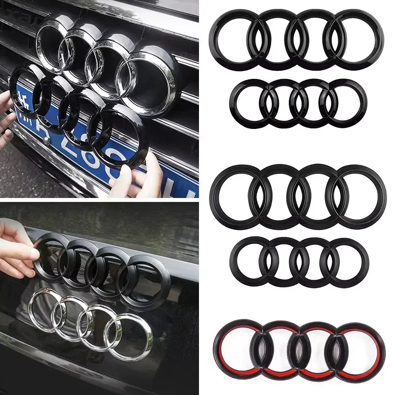 Emblème de Calandre Audi Quatre Anneaux Noir et Argent