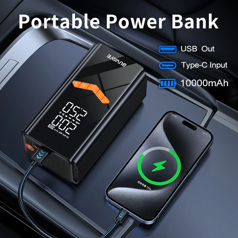 Booster de Batterie Voiture 4 en 1 avec Compresseur 150 PSI 25 L/min