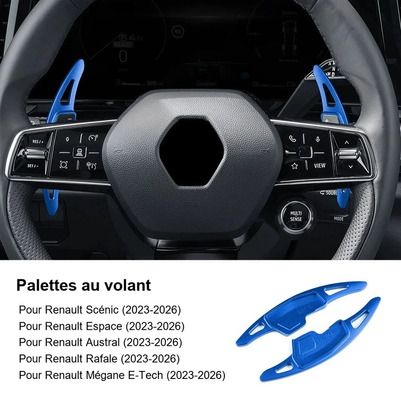 Palettes au Volant Renault Austral Espace Scénic Rafale Mégane E-Tech Aluminium Effilées