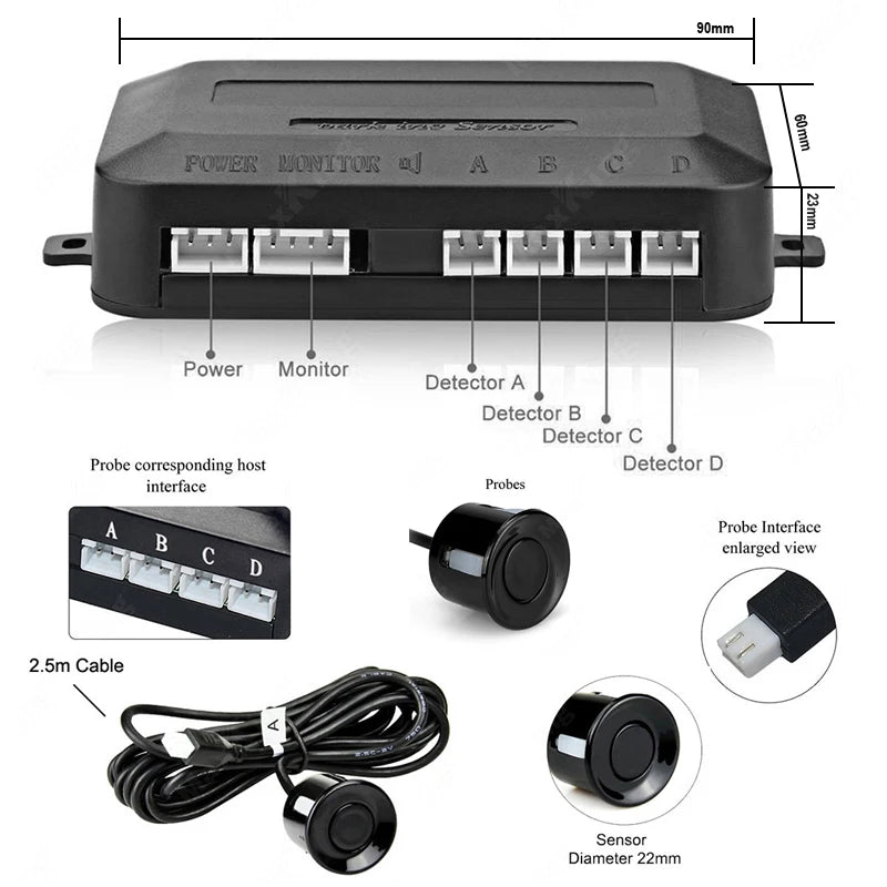 Radar de Recul YASOKRO 4 Capteurs LED Couleur