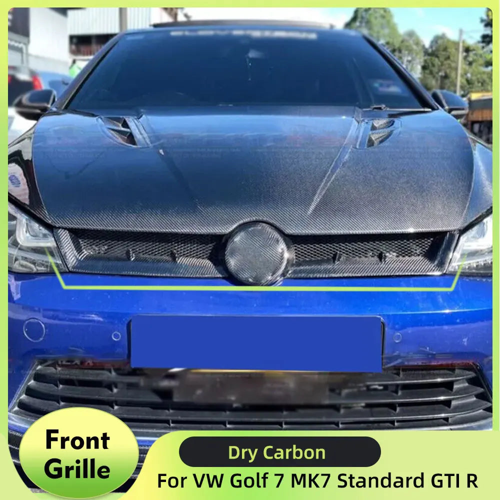 Calandre Avant en Carbone Sec Volkswagen Golf 7 MK7 GTI et Golf R 2014-2017 Noir Brillant