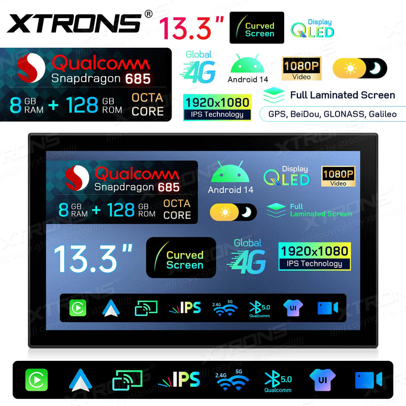 Autoradio XTRONS Android 14 Range Rover L405 et Sport L494 2013-2016 Écran 13,3 Pouces CarPlay Système Bosch