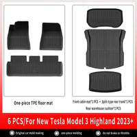 Tapis de Sol Tesla Model 3 Highland 2024-2026 TPE Ensemble 3 à 12 Pièces Simple ou Double Couche