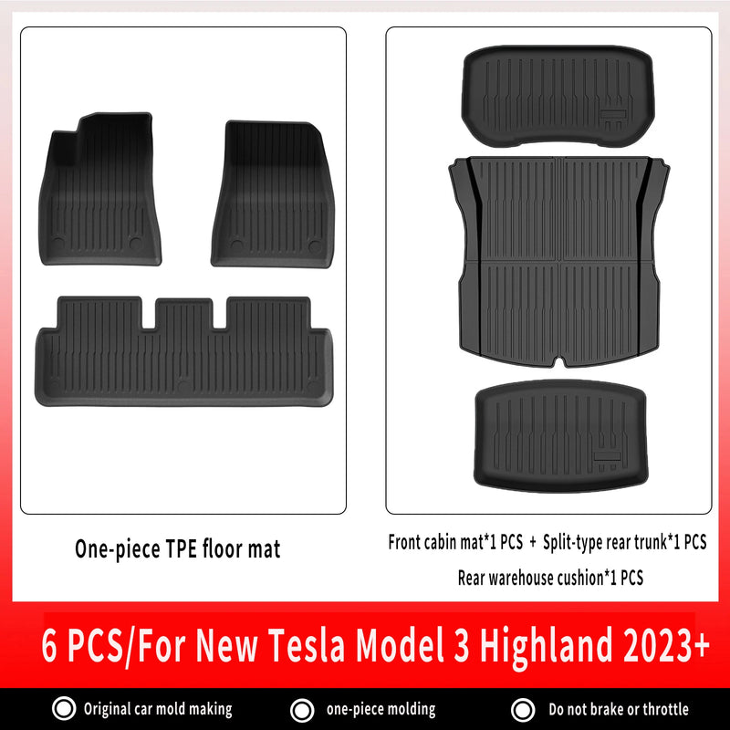 Tapis de Sol Tesla Model 3 Highland 2024-2026 TPE Ensemble 3 à 12 Pièces Simple ou Double Couche