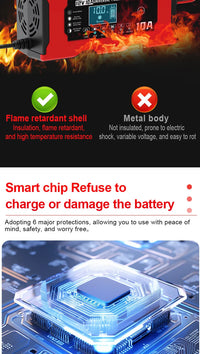 Chargeur de Batterie Voiture 12V 10A Intelligent LiFePO4 AGM Gel
