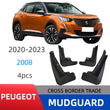 Garde-Boue Peugeot 2008 2020-2023 Bavettes Avant et Arrière en Plastique Souple Jeu de 4 Pièces