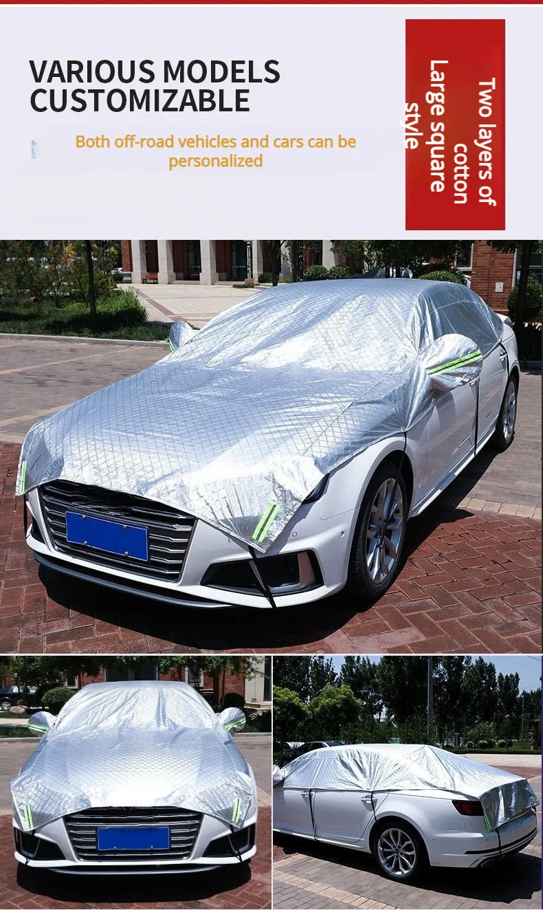 Demi-Housse de Protection Voiture Matelassée Toutes Saisons Bandes Réfléchissantes