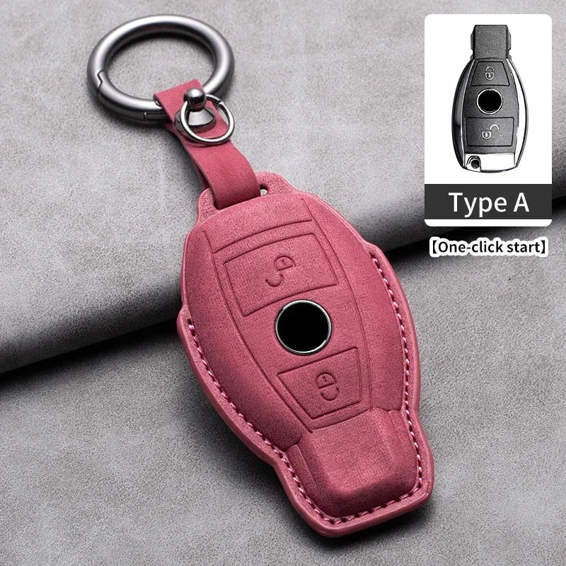 Étui de Protection Clé Mercedes Classe A B C E CLA GLC GLK W204 W205 W212 Cuir Velours