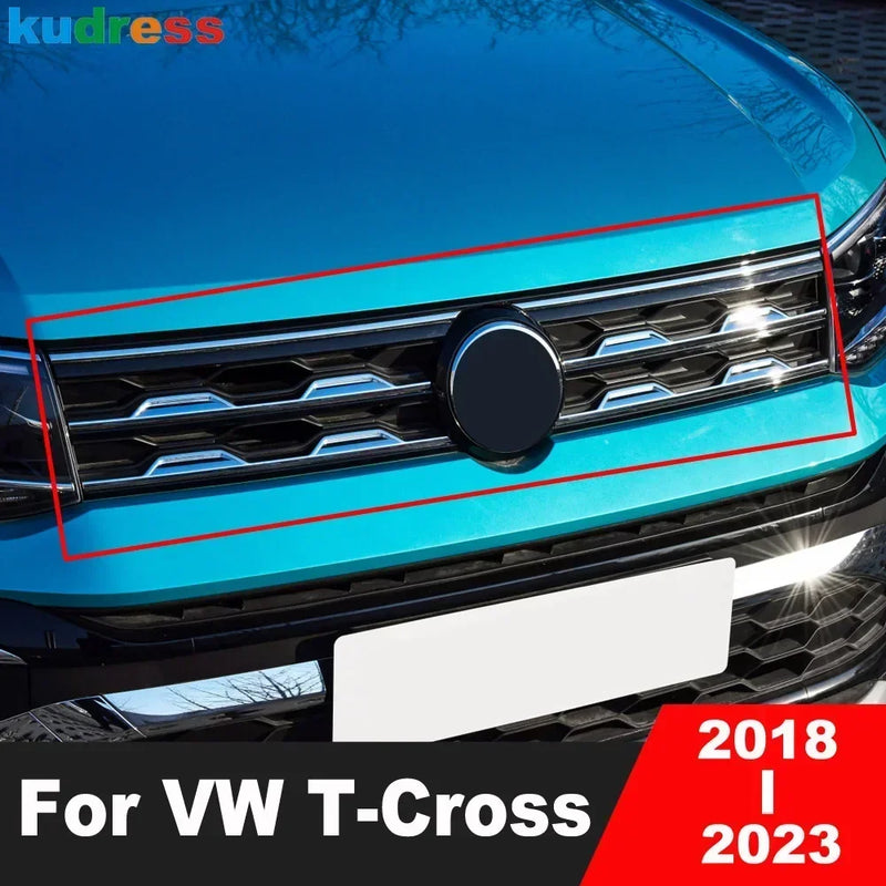 Calandre Volkswagen T-Cross 2018-2023, 6 Baguettes de Grille en Inox Chromé Adhésives
