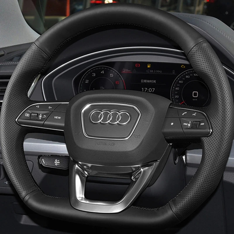 Couvre Volant Audi Q3, Q5, SQ5, Q7, SQ7, Q8 et SQ8, Cuir Véritable sur Mesure à Coudre, 11 Couleurs de Fil