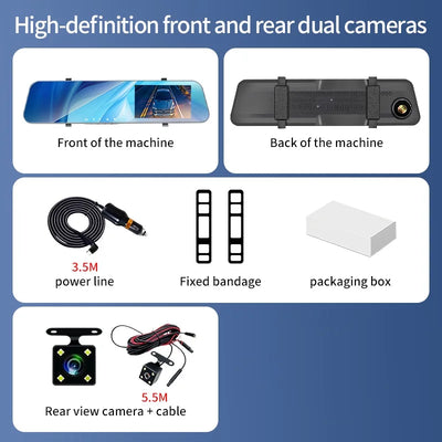 Dashcam Voiture 12 Pouces Double Objectif Vision Nocturne