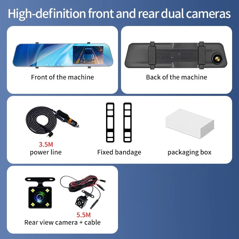 12-Inch Dual-Lens Dash Cam with Night Vision
