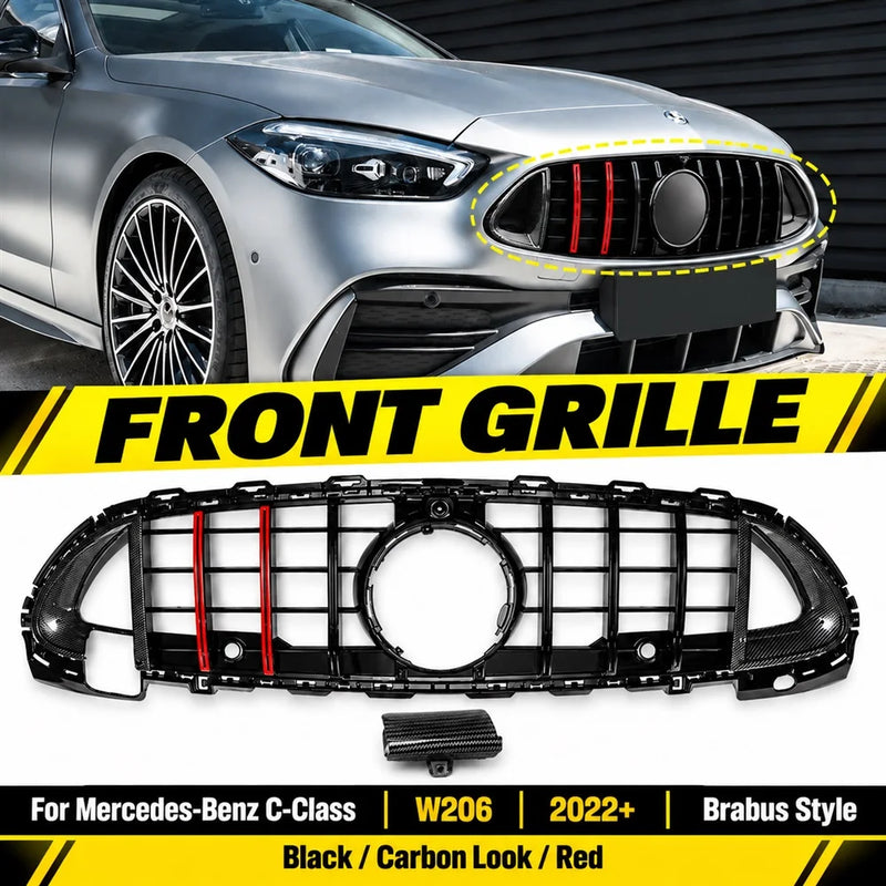 Calandre Mercedes Classe C W206 2022+ Style Brabus Noir Carbone Rouge C180 C200 C300