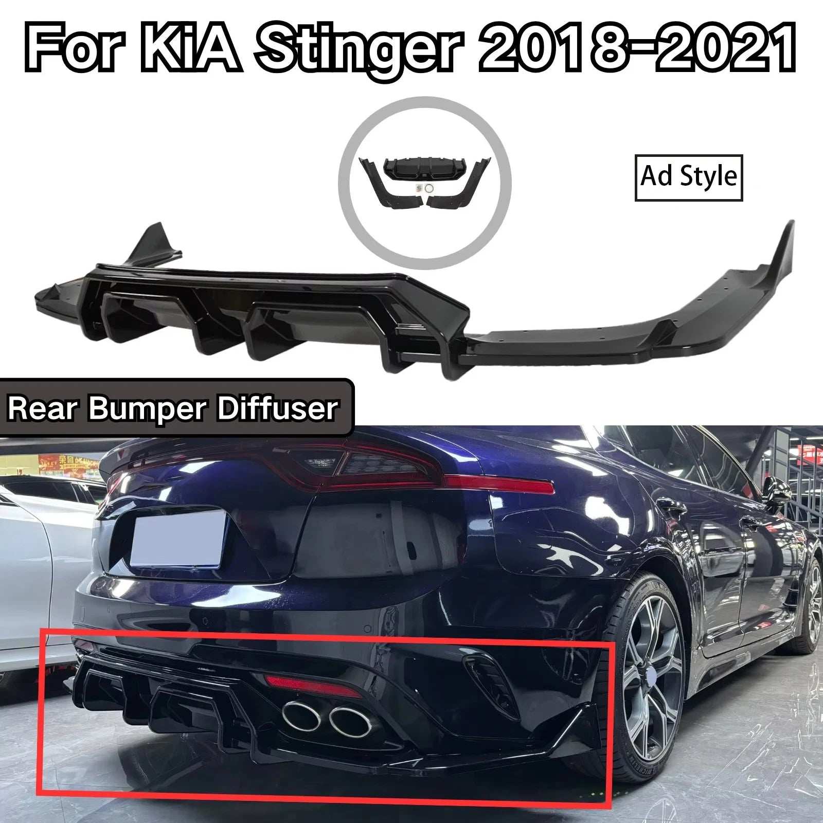 Diffuseur Arrière Kia Stinger 2018-2021 Noir Brillant
