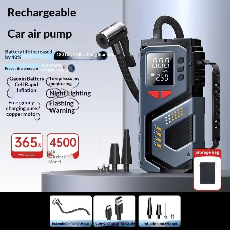 Gonfleur de Pneu Sans Fil 4500 mAh Écran Numérique et Lampe LED