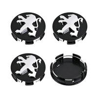 Cache-Moyeux Peugeot 60 mm Premium, Lot de 4, Argent ou Noir, 206, 207, 208, 307, 308, 408, 508, 2008, 3008, RCZ