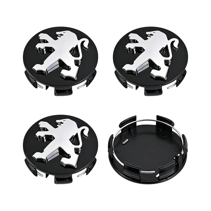 Cache-Moyeux Peugeot 60 mm Premium, Lot de 4, Argent ou Noir, 206, 207, 208, 307, 308, 408, 508, 2008, 3008, RCZ