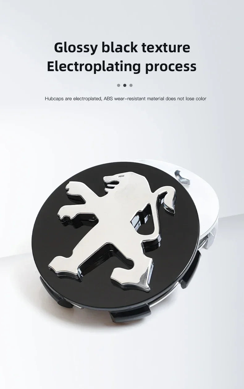 Cache-Moyeux Peugeot 60 mm, Lot de 4, Lion Noir, Argent ou Nouveau Blason, 206 à 508, 2008, 3008, 5008