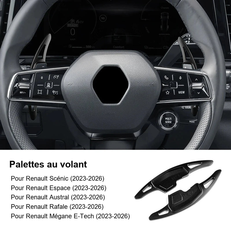 Palettes au Volant Renault Austral Espace Scénic Rafale Mégane E-Tech Aluminium Effilées