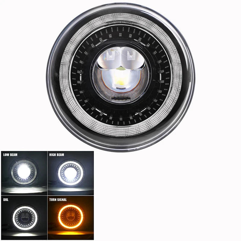 Phare Rond LED 7 Pouces Land Rover Defender Lada Niva Uaz Hunter 4x4 Anneau Halo Feu de Route Unité