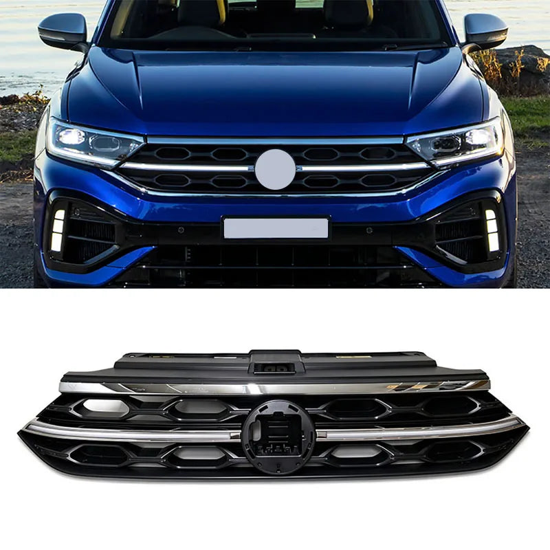 Calandre Avant Supérieure Nid d'Abeille Volkswagen T-Roc 2023+ Version de Base, Liseré Chromé ou LED