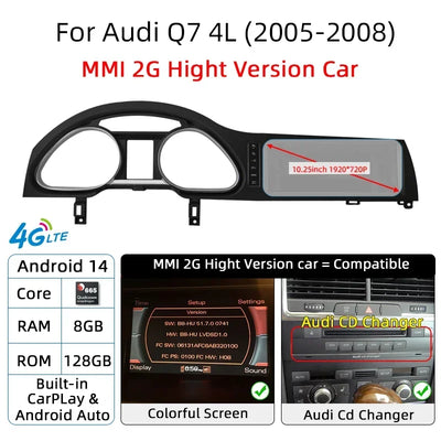 Autoradio Android 14 Audi A6 C6 Q7 2005-2015 CarPlay