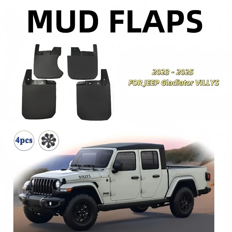 Bavettes Garde-Boue Jeep Gladiator Willys 2023-2025 4 Pièces