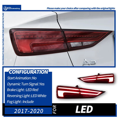 Feux Arrière LED Audi A3 8V Berline Clignotants Dynamiques