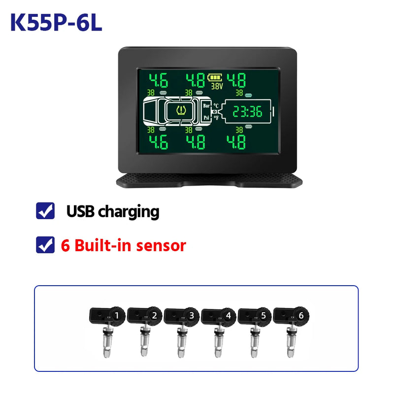 Capteur de Pression des Pneus Solaire TPMS 6 ou 8 Roues Écran LCD