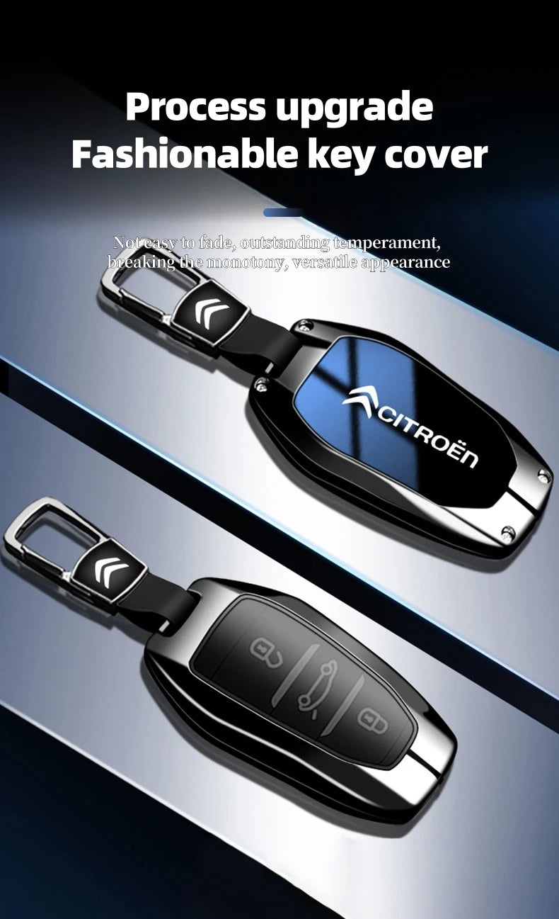 Étui de Protection Clé Citroën C1 C2 C3 C4 C5 C6 VTS Xsara C-Crosser Berlingo Jumpy Alliage de Zinc Noir ou Bleu